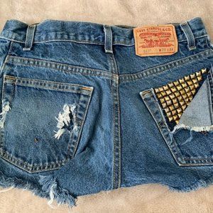 Distressed Levis Jean Shorts with Gold Studs